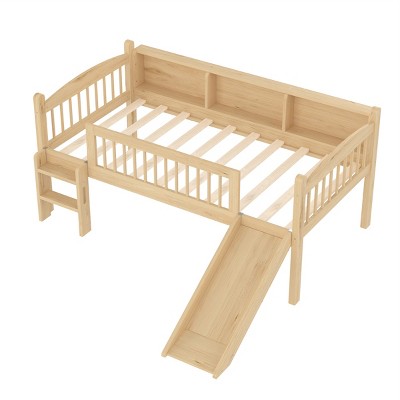 TopComfy Beds Full Size Platform Bed with Storage Drawers Solid Wood Beds Frame with Bed Guardrail for Bedroom, Beige, 82.28"*74.41"*37"