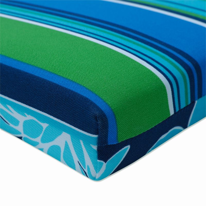 2pk Outdoor/Indoor Squared Chair Pad Set Spring Bling Blue/Sea Island Stripe Blue - Pillow Perfect, 5 of 12