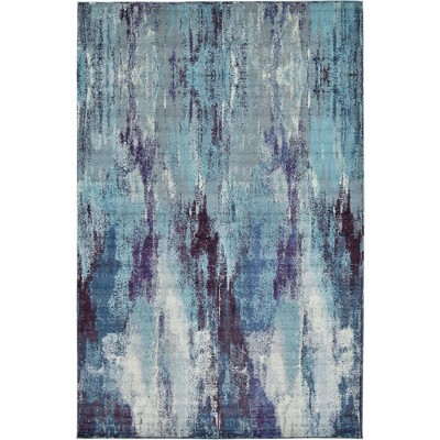 Blue Abstract Stain-Resistant Rectangular Area Rug