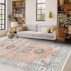Coucheta boho Vintage Rug - Washable, Non-Slip Low-Pile Floral Accent Carpet for Home & Office - 1 of 4
