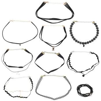 Unique Bargains Choker Necklaces For Women Classic Choker Necklaces Set  Black 9 Pcs : Target