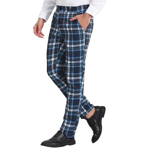 INSPIRE CHIC Men's Regular Fit Flat Front Classic Plaid Suit Pants - 1 of 4