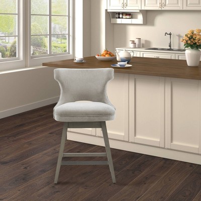 Light Grey Swivel Counter Stool with Wood Legs