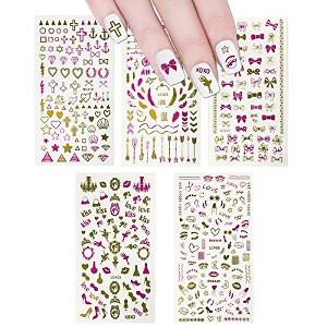 Wrapables 450+ Nail Stickers Pink & Gold Foil Nail Stickers Nail Art, 5 sheets - Love - 1 of 4