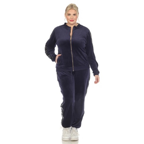 Women's Plus Size 2 Piece Velour Tracksuit Set Blue 3x - White Mark : Target