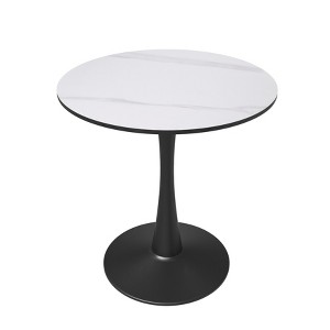 LeisureMod Bristol 24" Round Dining Table – Sintered Stone Top Accent Café Table & Sturdy Steel Black Pedestal Base for Kitchen and Small Spaces - 1 of 4