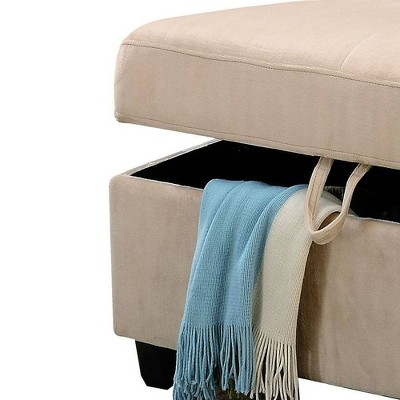Beige Velvet Tufted Storage Ottoman with Safety Hinge