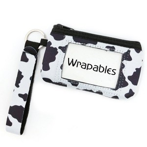 Wrapables Neoprene Mini Wristlet Wallet / Credit Card ID Holder with Lanyard, Cow Print - 1 of 4