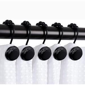 Home Mart Goods 12 Piece Set - Matte Black Button Heavy Duty Shower Curtain Hooks Rings Rustproof Metal - 1 of 2
