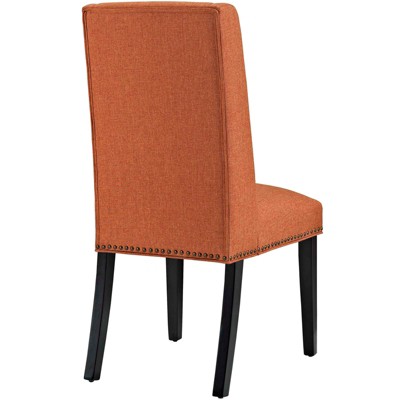 Elegant Orange Leather Upholstered Side Chair with Wood Accents