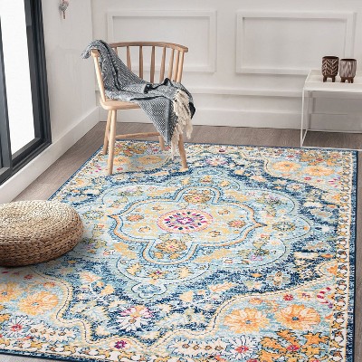 Navy Synthetic 5' x 7' Reversible Washable Area Rug
