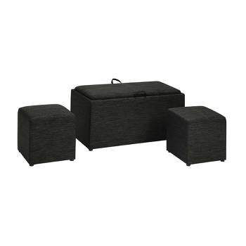 Breighton Home Designs4Comfort Sheridan Storage Ottoman with Reversible Tray and 2 Side Ot Dark Charcoal Gray Fabric