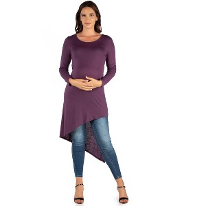 24seven Comfort Apparel Womens Long Sleeve Knee Length Asymmetrical Maternity Tunic Top - 1 of 4