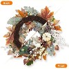 Coucheta 20 Inch Fall Wreath - Pumpkin Wreath with Bow Leaves Pine Cones, Autumn Decor for Wall Window Outdoor Porch, Black & White - 4 of 4