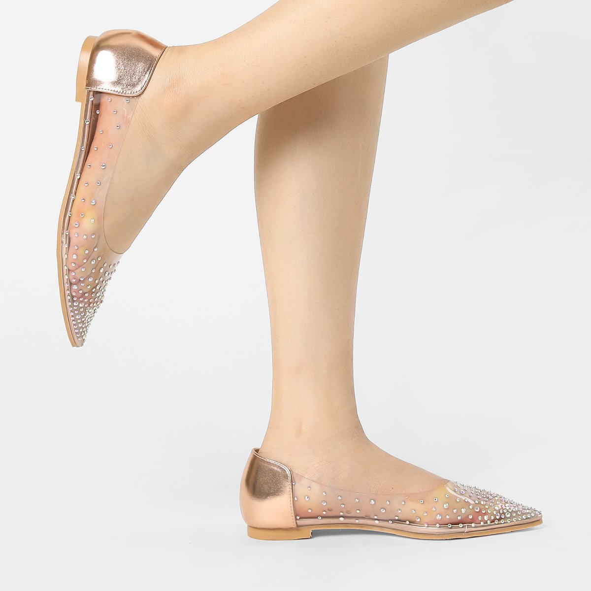 Обувь Allegra K Women's Pointed Toe Clear Rhinestone Ballet Flats Champagne Gold 6 — фото 2