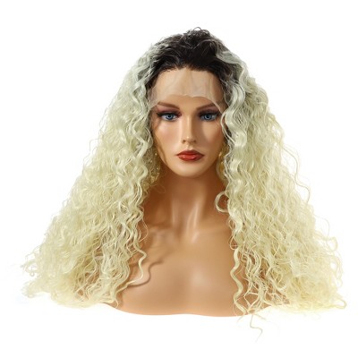 Unique Bargains Medium Long Straight Hair Lace Front Wigs for Women with  Wig Cap 14 Yellow Gradient Pink 1PC