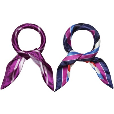 Elerevyo Women's Satin Stripe Print Square Neck Scarf Head Wrap Kerchief Neckerchief 2Pcs 19.6"x19.6"
