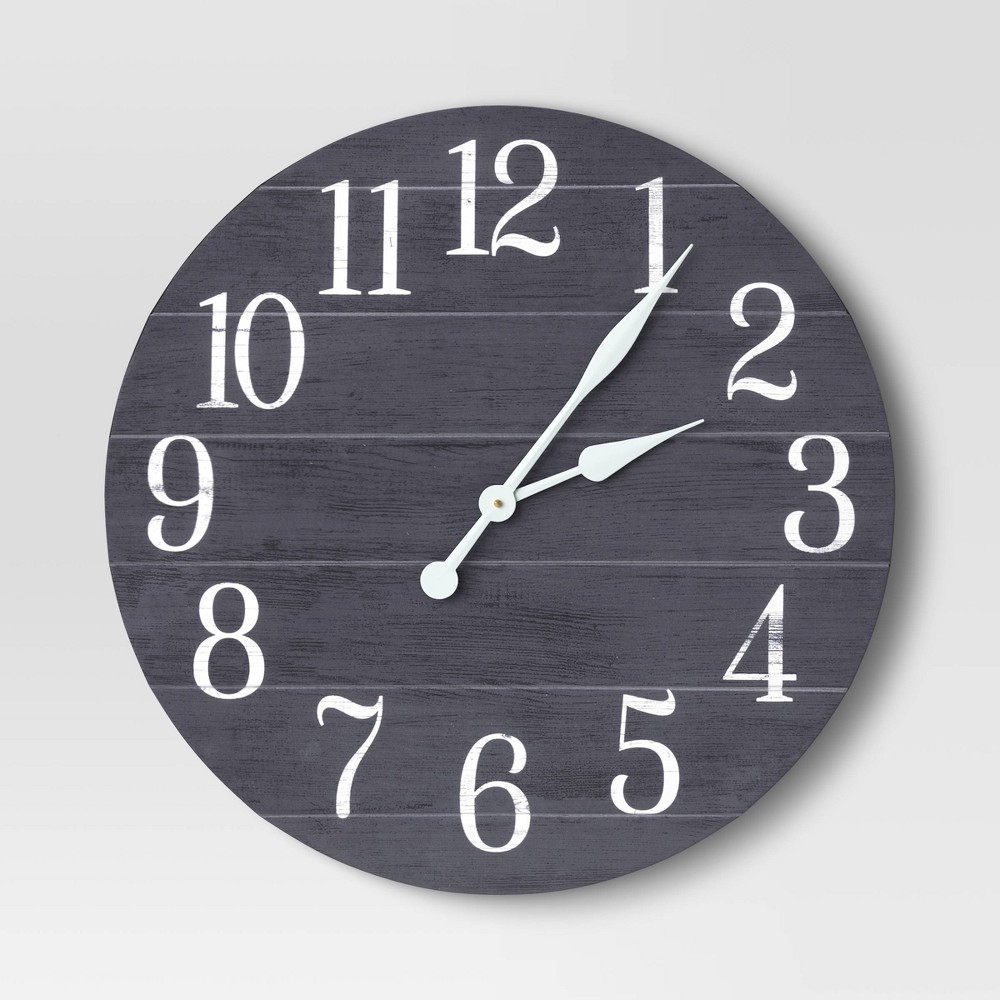 26" Farmhouse Wooden Wall Clock Black - Threshold