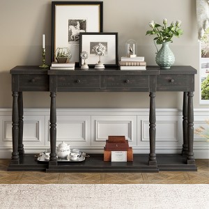 Vynxaria Retro Senior Console Table for Hallway Living Room Bedroom with 4 Front Facing Storage Drawers and 1 Shelf - 1 of 4