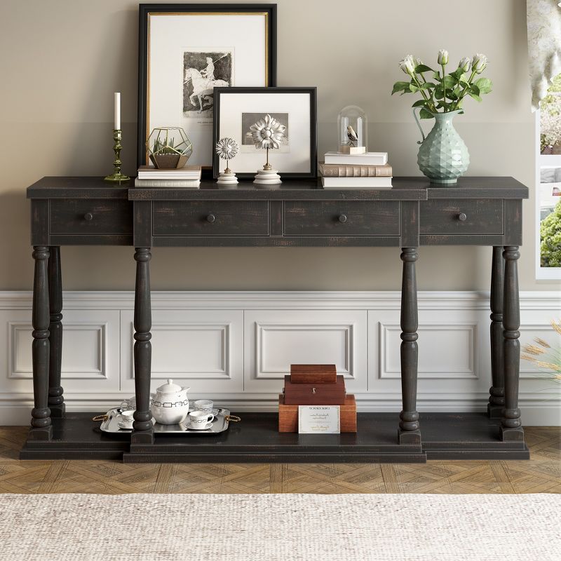 Retro Premium Console Table with 4 Front Storage Drawers and 1 Shelf for Hallway, Living Room - ModernLuxe, 2 of 13