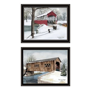 2- Piece Vignette Winter Covered Bridges Black Framed Wall Art for Living Room, Bedroom Wall Art Print for Home Decor by Billy Jacobs - 1 of 4