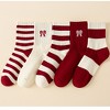 Anna-Kaci Women's 4 Pairs Striped and Solid Knit Socks with Bow Embroidery Ribbed Cuffs and Soft Stretch Fabric - 4 of 4