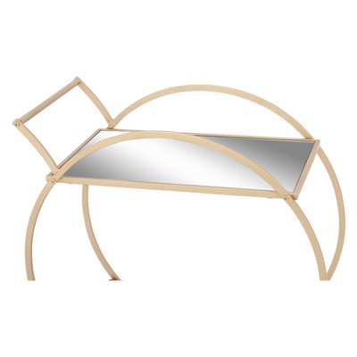 Elegant Gold Metal Bar Cart with Mirrored Shelves and Wheels