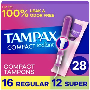 Tampax Compact Radiant Multipack Regular/Super Absorbency Unscented Plastic Tampons - 28ct - 1 of 4