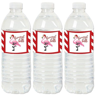 Big Dot of Happiness Flamingle Bells - Tropical Christmas Party Water Bottle Sticker Labels - Set of 20