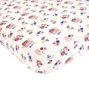 Hudson Baby Infant Girl Cotton Fitted Crib Sheet, Dusty Rose Floral, One Size - 1 of 2