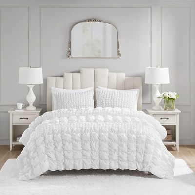 3 Pcs Elegant Elastic Embroidery Comforter Set,All Season Home Textile Microfiber Bedding Set fits Lux Bedroom Decor