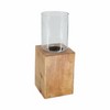 Modern Wooden & Glass Pillar Candle Holder - Mango Wood Base & Glass Cover - Elegant Home & Office Decor for Living Room & Bedroom - 15" Brown - 3 of 4