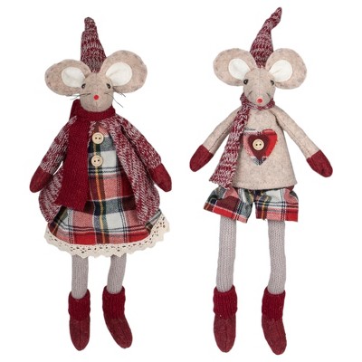 Northlight Set of 2 Boy and Girl Sitting Plush Christmas Mice Figures 17"