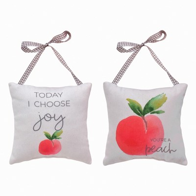 Transpac Cotton Hanging Peach Pillows Set of 2 Spring Home Decorations