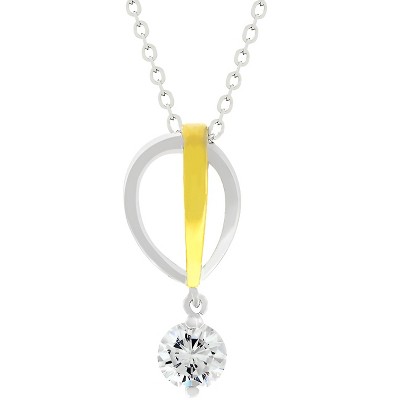 Slickblue Two-Tone Raindrop Pendant Necklace, 1.16 Carat Round Cubic Zirconia, 16” Chain for Women