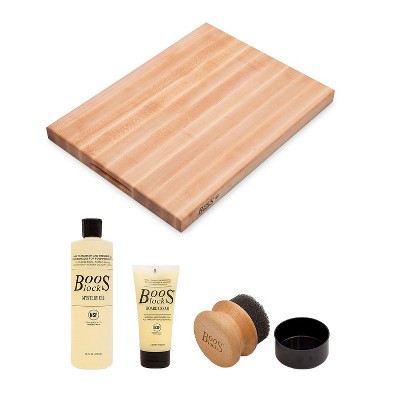 John Boos Maple Wood Reversible Edge Grain Cutting Board, 24 x 18 x 1.75 Inches and 3 Piece Wood Cutting Board Care and Maintenance Set