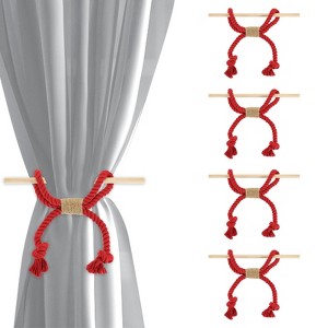 Unique Bargains Cotton Hand-Woven Decorative Tassel Curtain Tiebacks with Wood Club - 1 of 4