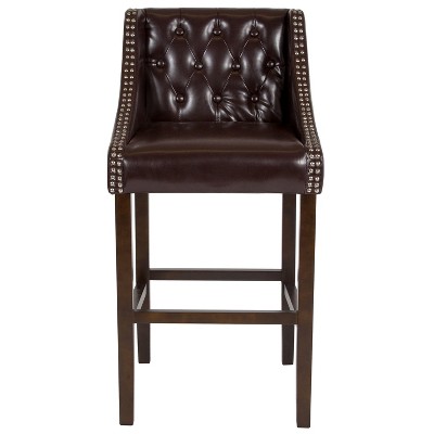 Saddle Style 32" Brown Leather and Wood Barstool