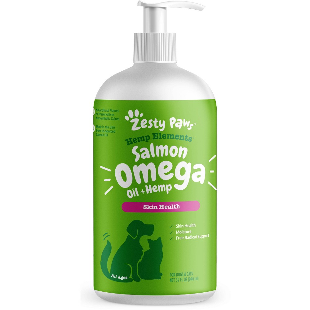 Photos - Dog Medicines & Vitamins Zesty Paws Hemp Elements for Skin Health Salmon Omega Oil Plus Hemp for Dogs and Cats - 32 fl oz 