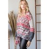 Slickblue Women's Aztec Print V-Neck Sweater, Color Block with Tie Front and Ruffle Sleeves, Red, Size S-L - 4 of 4
