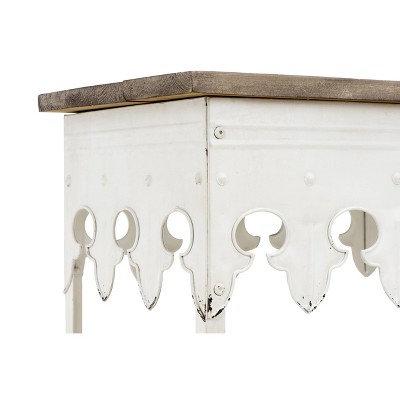 Distressed White Metal Console Table with Wood Top