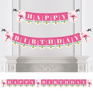 Big Dot of Happiness Pink Flamingo - Party Like a Pineapple - Tropical Summer Birthday Party Bunting Banner - Pink Party Decorations - Happy Birthday - 1 of 4