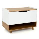 Morgan Mid-Century Toy Chest with Soft Close Lid and Storage Shelf Wood/White - Humble Crew