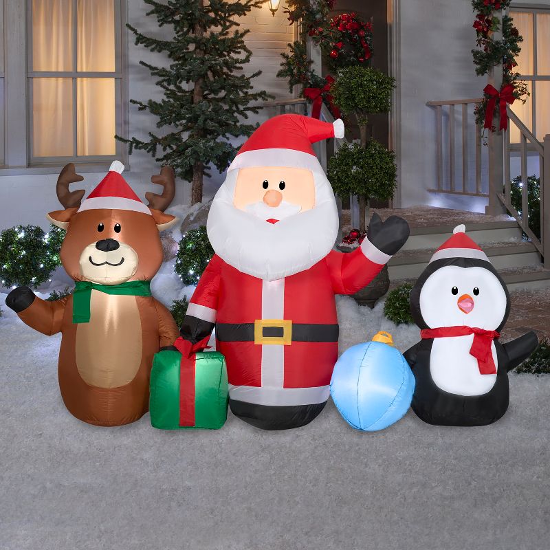 Gemmy Christmas Inflatable Santa, Reindeer and Penguin Trio, 4.5 ft Tall, Multi, 2 of 7