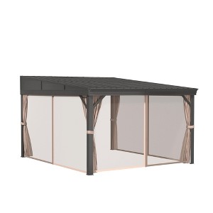 Mondawe 10x12 ft Aluminum Frame Wall-Mounted Hardtop Gazebo with with Curtains & Netting,Galvanized Steel Roof - 1 of 4