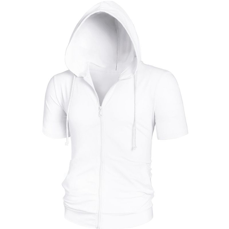 Lars Amadeus Men's Solid Color Zip Up Short Sleeve Hoodies Sweatshirt, 1 of 6
