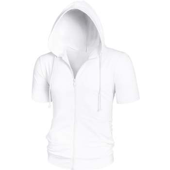 Lars Amadeus Men's Solid Color Zip Up Short Sleeve Hoodies Sweatshirt