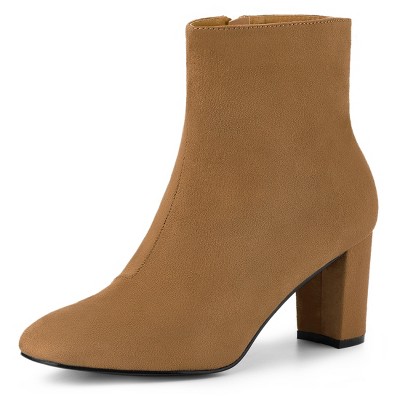 Allegra K Women's Dress Round Toe Side Zip Chunky Heel Ankle Boots