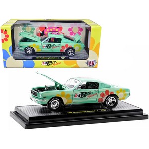 1966 Ford Mustang Fastback 2+2 Seafoam Green and Light Green Striped with Flower Graphics 1/24 Diecast Model Car by M2 Machines - 1 of 3