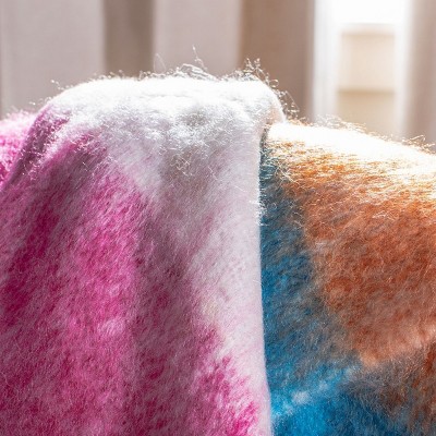 Vibrant Striped Contemporary Wool & Faux Fur Throw Blanket - 50" x 70"
